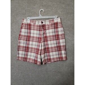 Eddie Bauer Legend Wash Chino Shorts Mens 35 Red White Plaid Cotton
